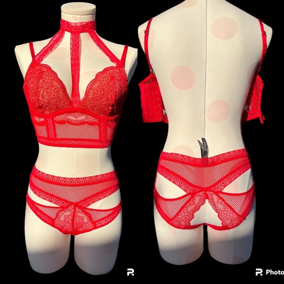 Victoria's Secret Other - NWOT Victoria’s Secret Red Lingerie Set 32D top Medium Panty